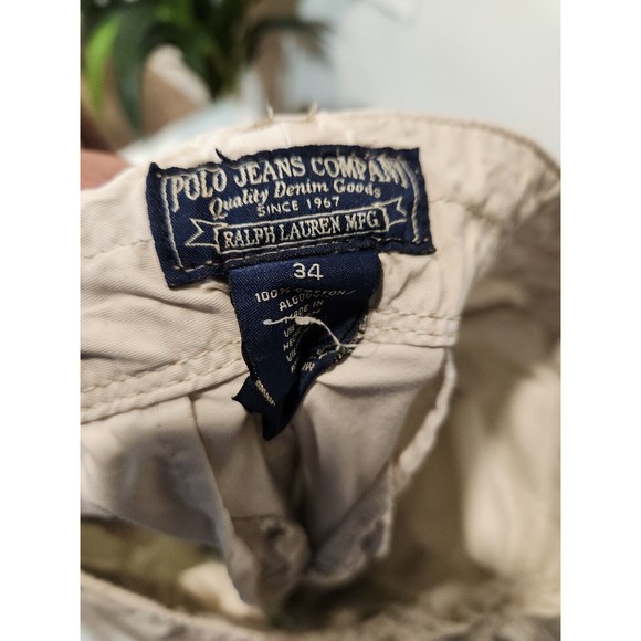 Vintage Polo Jeans Co Ralph Lauren Safari Utility Cargo Tan‎ Mens Shorts Size 34 - Picture 3 of 9